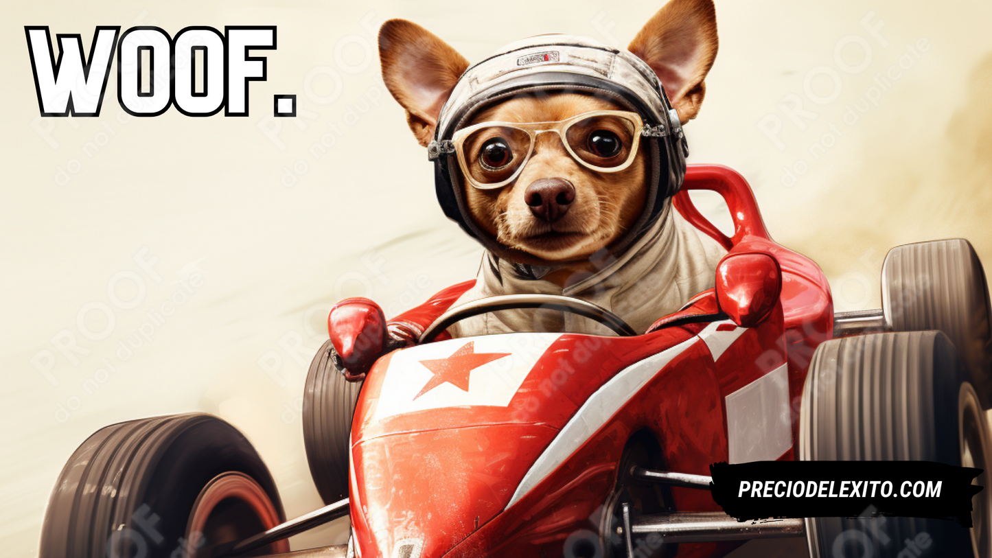 Wallpaper: Chihuahua Fotorealista En Su Carro de Formula 1