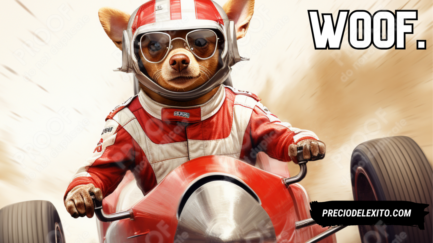 Wallpaper: Chihuahua Fotorealista En Su Carro de F1